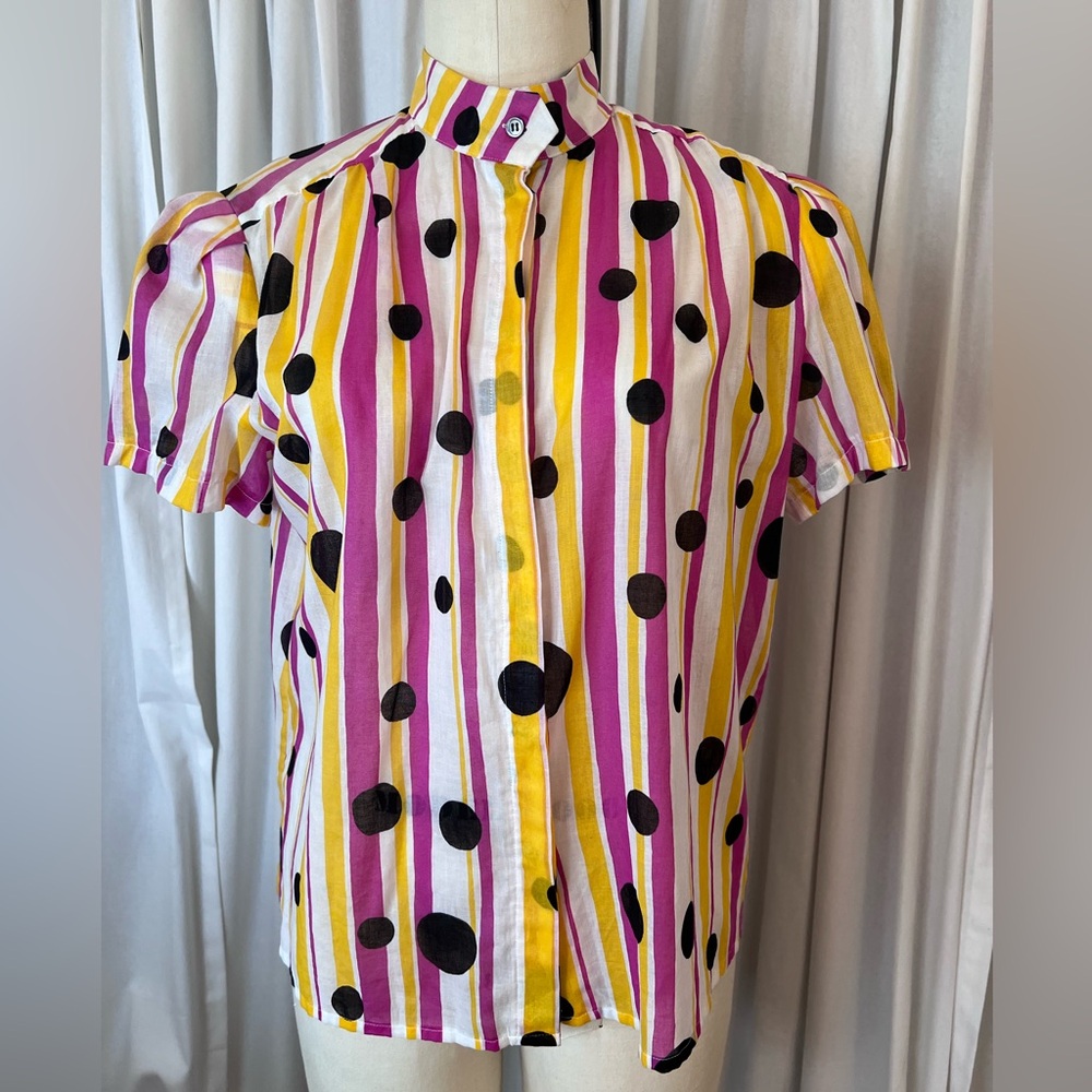 George Masket Vintage 80’s Striped and dotted Sheer Cotton Blouse